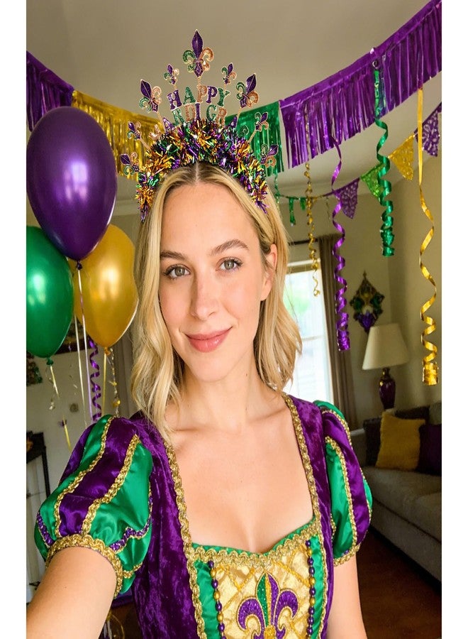 BVGA Mardi Gras Headband for Women Metal Tinsel Wrapped Glitter Mask Fleur De Lis Headpiece Carnival Party Accessories Gifts (Fleur De Lis 2) - Image 2